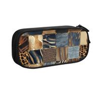 QGGHNISD Denim Patchwork Pencil Bag, Large Capacity Double Layer with Divider Stationery Bag,Zipper Cute Printed Cosmetic Bag for School Office Travelling