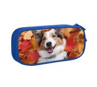 QGGHNISD Dog Fall Maple Leaves Pencil Bag, Large Capacity Double Layer with Divider Stationery Bag,Zipper Cute Printed Cosmetic Bag for School Office Travelling