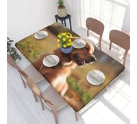 QGGHNISD Dog In Yard Square Table Cover For 4ft Table, Waterproof Oil Resistant Tablecloth With Elastic Edge, 122 X 76 Cm