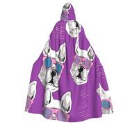 QGGHNISD Dog Wear Purple Sunglasses Pattern Halloween Hooded Cloak For Adults, Long Polyester Cape With Big Hood For Cosplay, Party, Costume