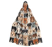 QGGHNISD Dogs Face Pattern Halloween Hooded Cloak For Adults, Long Polyester Cape With Big Hood For Cosplay, Party, Costume