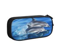 QGGHNISD Dolphin Family Pencil Bag, Large Capacity Double Layer with Divider Stationery Bag,Zipper Cute Printed Cosmetic Bag for School Office Travelling
