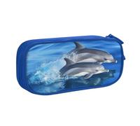 QGGHNISD Dolphin Family Pencil Bag, Large Capacity Double Layer with Divider Stationery Bag,Zipper Cute Printed Cosmetic Bag for School Office Travelling