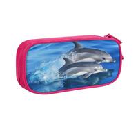 QGGHNISD Dolphin Family Pencil Bag, Large Capacity Double Layer with Divider Stationery Bag,Zipper Cute Printed Cosmetic Bag for School Office Travelling