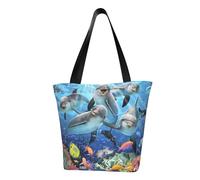 QGGHNISD Dolphin In The Coral Reef Women'S Casual Shoulder Tote Bag, Large Capacity Polyester Handbag, Travel Beach Shopping Bag