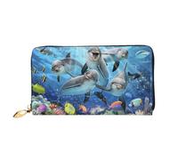 QGGHNISD Dolphin in The Coral Reef Women's Long Leather Wallet with Zipper, Card Slots, Cash Pocket, Clutch Purse