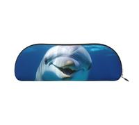 QGGHNISD Dolphin with Smile Half Round Organiser - Compact and Portable Leather Cosmetic Bag with Metal Zip Pen Pouch, Suitable for Students Or Office Use