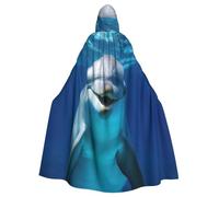 QGGHNISD Dolphin With Smile Halloween Hooded Cloak For Adults, Long Polyester Cape With Big Hood For Cosplay, Party, Costume
