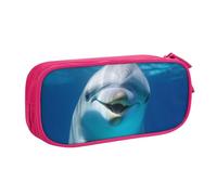 QGGHNISD Dolphin with Smile Pencil Bag, Large Capacity Double Layer with Divider Stationery Bag,Zipper Cute Printed Cosmetic Bag for School Office Travelling