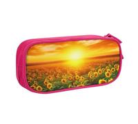QGGHNISD Dreamlike Sunset of A Sunflower Field Pencil Bag, Large Capacity Double Layer with Divider Stationery Bag,Zipper Cute Printed Cosmetic Bag for School Office Travelling