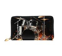 QGGHNISD Drummer Women's Long Leather Wallet with Zipper, Card Slots, Cash Pocket, Clutch Purse