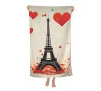 QGGHNISD Eiffel Tower Heart Airplane Pattern Bath Towel, 130x80cm Printed Soft Skin-Friendly Quick-Dry Towel, Travel Swimming Outdoor Blanket