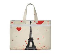 QGGHNISD Eiffel Tower Heart Airplane Pattern Canvas Tote Bag Document Organizer Bag Zipper File Storage Handbag Portable Office Travel Bag