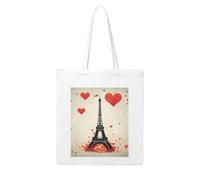 QGGHNISD Eiffel Tower Heart Airplane Pattern Canvas Tote Bag Large Reusable Shopping Bag With Double-Sided Print, 41x38cm Everyday Carry Handbag
