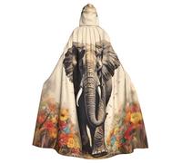 QGGHNISD Elephant Painting Halloween Hooded Cloak For Adults, Long Polyester Cape With Big Hood For Cosplay, Party, Costume