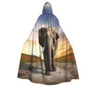 QGGHNISD Elephant Walking Halloween Hooded Cloak For Adults, Long Polyester Cape With Big Hood For Cosplay, Party, Costume