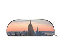 QGGHNISD Empire State Building Half Round Organiser - Compact and Portable Leather Cosmetic Bag with Metal Zip Pen Pouch, Suitable for Students Or Office Use