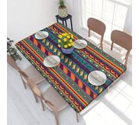 QGGHNISD Ethnic Geometric Pattern Square Table Cover For 4ft Table, Waterproof Oil Resistant Tablecloth With Elastic Edge, 122 X 76 Cm