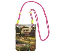 QGGHNISD Farm Thatched Cottage Crossbody Phone Bag Water-Resistant Large Capacity With Adjustable Strap, Compact Polyester Shoulder Bag