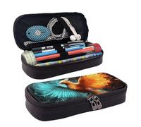 QGGHNISD Fire and Water Phoenix Leather Pencil Case, Large Capacity Durable Pencil Box, Student Stationery Bag, Suitable for Stationery/Cosmetics/Small Items