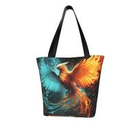 QGGHNISD Fire And Water Phoenix Women'S Casual Shoulder Tote Bag, Large Capacity Polyester Handbag, Travel Beach Shopping Bag