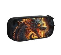 QGGHNISD Fire Chinese Dragon Pencil Bag, Large Capacity Double Layer with Divider Stationery Bag,Zipper Cute Printed Cosmetic Bag for School Office Travelling