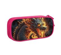 QGGHNISD Fire Chinese Dragon Pencil Bag, Large Capacity Double Layer with Divider Stationery Bag,Zipper Cute Printed Cosmetic Bag for School Office Travelling
