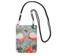 QGGHNISD Flamingo Love Flowers Crossbody Phone Bag Water-Resistant Large Capacity With Adjustable Strap, Compact Polyester Shoulder Bag
