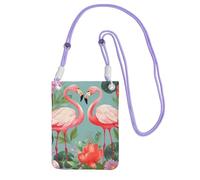 QGGHNISD Flamingo Love Flowers Crossbody Phone Bag Water-Resistant Large Capacity With Adjustable Strap, Compact Polyester Shoulder Bag