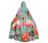 QGGHNISD Flamingo Love Flowers Halloween Hooded Cloak For Adults, Long Polyester Cape With Big Hood For Cosplay, Party, Costume
