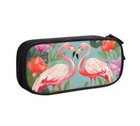QGGHNISD Flamingo Love Flowers Pencil Bag, Large Capacity Double Layer with Divider Stationery Bag,Zipper Cute Printed Cosmetic Bag for School Office Travelling