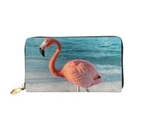 QGGHNISD Flamingo On The Beach Women's Long Leather Wallet with Zipper, Card Slots, Cash Pocket, Clutch Purse