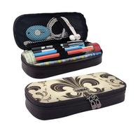 QGGHNISD Fleur-De-Lis and Coat Arms Knight Leather Pencil Case, Large Capacity Durable Pencil Box, Student Stationery Bag, Suitable for Stationery/Cosmetics/Small Items