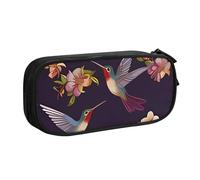 QGGHNISD Flower Hummingbirds Embroidery Pencil Bag, Large Capacity Double Layer with Divider Stationery Bag,Zipper Cute Printed Cosmetic Bag for School Office Travelling