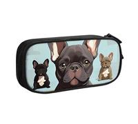 QGGHNISD French Bulldog Dog Cute Pencil Bag, Large Capacity Double Layer with Divider Stationery Bag,Zipper Cute Printed Cosmetic Bag for School Office Travelling