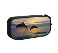 QGGHNISD Funny Animal Dolphin Pencil Bag, Large Capacity Double Layer with Divider Stationery Bag,Zipper Cute Printed Cosmetic Bag for School Office Travelling