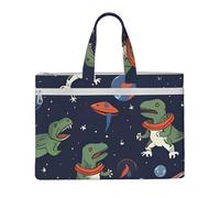 QGGHNISD Funny Astronaut Dinosaur Rocket Canvas Tote Bag Document Organizer Bag Zipper File Storage Handbag Portable Office Travel Bag