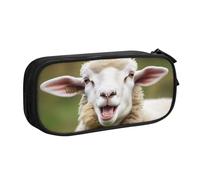 QGGHNISD Funny Naughty Sheep Tongue Cute Animal Pencil Bag, Large Capacity Double Layer with Divider Stationery Bag,Zipper Cute Printed Cosmetic Bag for School Office Travelling