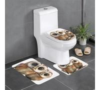 QGGHNISD Funny Owl Flannel Bathroom Rug Set 3 Piece, Non Slip Absorbent Toilet Mat, U-Shaped Contour Rug And Lid Cover, Soft Washable Bath Carpet