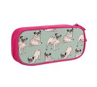 QGGHNISD Funny Pug Puppy Dog Pencil Bag, Large Capacity Double Layer with Divider Stationery Bag,Zipper Cute Printed Cosmetic Bag for School Office Travelling