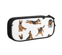 QGGHNISD German Shepherd Pencil Bag, Large Capacity Double Layer with Divider Stationery Bag,Zipper Cute Printed Cosmetic Bag for School Office Travelling