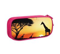 QGGHNISD Giraffe Sunset Pencil Bag, Large Capacity Double Layer with Divider Stationery Bag,Zipper Cute Printed Cosmetic Bag for School Office Travelling