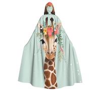 QGGHNISD Giraffe With Floral Halloween Hooded Cloak For Adults, Long Polyester Cape With Big Hood For Cosplay, Party, Costume