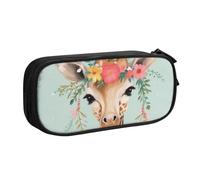 QGGHNISD Giraffe with Floral Pencil Bag, Large Capacity Double Layer with Divider Stationery Bag,Zipper Cute Printed Cosmetic Bag for School Office Travelling