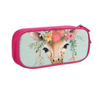 QGGHNISD Giraffe with Floral Pencil Bag, Large Capacity Double Layer with Divider Stationery Bag,Zipper Cute Printed Cosmetic Bag for School Office Travelling