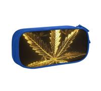QGGHNISD Golden Cannabis Pencil Bag, Large Capacity Double Layer with Divider Stationery Bag,Zipper Cute Printed Cosmetic Bag for School Office Travelling