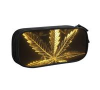 QGGHNISD Golden Cannabis Pencil Bag, Large Capacity Double Layer with Divider Stationery Bag,Zipper Cute Printed Cosmetic Bag for School Office Travelling