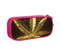 QGGHNISD Golden Cannabis Pencil Bag, Large Capacity Double Layer with Divider Stationery Bag,Zipper Cute Printed Cosmetic Bag for School Office Travelling