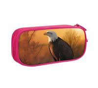 QGGHNISD Golden Sunset Bald Eagle Pencil Bag, Large Capacity Double Layer with Divider Stationery Bag,Zipper Cute Printed Cosmetic Bag for School Office Travelling