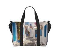 QGGHNISD Greece Street Crossbody Travel Bag - Water-Resistant Carry-On Handbag, Large Capacity Gym Bag